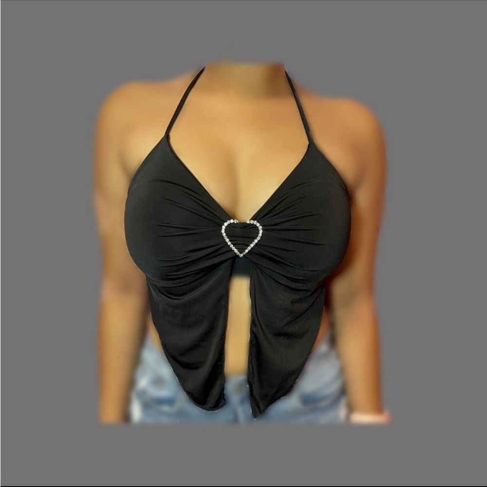 “BRAND NEW W TAG” Black Halter Top with Heart Detail
